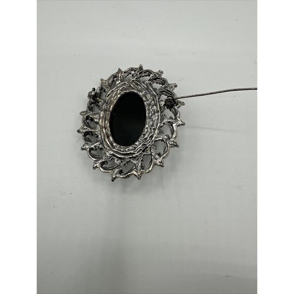 Vintage Stone & Faux Pearl Silver Brooch,  Black, J-01-19 - Picture 8 of 11